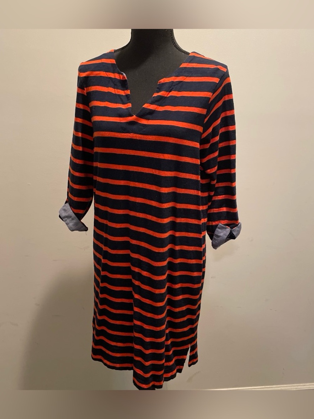 BeachLunchLounge Striped Shift Dress Size M Orange Navy Vacation Preppy Relaxed